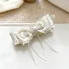 Pinza de plátano de encaje rosa de lunares de lujo estilo coreano de moda para coletas altas con lazo de cinta