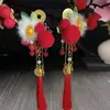 Nuevo Pasador de Oreja de Trigo Estilo Chino para Mujer, Pasador Festivo Rojo con Borla y Monedas de Cobre para Celebraciones de Año Nuevo