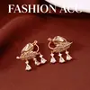 Brincos de Clipe com Franja de Folha de Zircônia Banhados a Ouro Real para Mulheres Sem Orelhas Furadas, Brincos Estilo Luxo Leve, Brincos da Moda Elegantes de Alta Qualidade