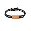 Soporta grabado, pulsera tejida de cordón cuadrado de cuero y acero inoxidable, ajustable, disponible en varios colores, adecuada tanto para hombres como para mujeres