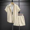 Comercio Exterior Nuevo Traje Casual para Hombre Talla Europea Marca de Moda Tendencia Holgado Talla Grande Camisa de Manga Corta Pantalones Cortos Conjunto de Dos Piezas