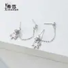 Brincos gêmeos de prata de lei s925 com floco de neve liso para dois furos na orelha, brincos com corrente e franja da moda coreana, atacado de Natal