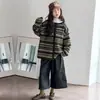 Nuevo Conjunto de Suéter Rayado Casual de Otoño para Niñas, Abrigo Cardigan Tejido Estilo Perezoso, Pantalones de Cuero para Estudiantes, Pantalones Cortos