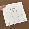 Set Semanal de Pendientes de Nicho Estilo Coreano, Pendientes Lindos y Compactos de Aleación Electroplateada con Pedrería, Venta al por Mayor