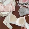 Sutiã Canelado Fino Estilo Japonês com Ursinho e Flores para Mulheres com Pouco Seio, Push-Up, Sem Aro, Suporte Lateral, Sutiã Anti-Queda