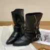 Botas fashion de passarela estilo coreano para mulheres, 26 novos modelos, com cinto e zíper, salto grosso, botinhas estilosas, cool e chiques, adequadas para primavera e outono