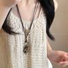 Novo Colar Pena Bronze Zen Chinês Feminino Estilo Étnico Boêmio Camada Dupla Corrente Longa para Suéter Acessórios