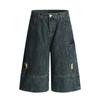 Pantalones Cortos Cargo de Mezclilla Lavada Vintage Desgastada para Hombre, Pierna Ancha Holgada, Moda Callejera Retro Americana, Pantalones Cortos a la Rodilla