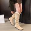 Botas vaqueras occidentales de tacón grueso estilo retro Maillard 2025 Otoño Nuevas Elegantes Versátiles Puntera redonda Botas altas de caballero para mujer
