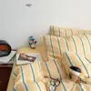 Juego de Cuatro Piezas de Algodón Puro Waffle Jacquard Estilo Coreano, Funda Nórdica de Rayas Simples, Sábana Ajustable, Sábana Plana, Ropa de Cama para Dormitorio