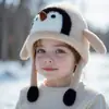 Chapéu de Pinguim Infantil Desenho Animado Estudante Crianças Casual Quente Cúpula Espessado Outono e Inverno Proteção para Orelhas Essencial para Família Bege