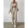 2025 Europeo y Americano Amazon Otoño/Invierno Nuevo TEMU Cardigan de Botones Color Sólido Solapa Casual Moda Conjunto de Dos Piezas para Mujer