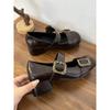 Zapatos Mary Jane Redondos de Estilo Francés Retro para Mujer con Tacón Grueso, Nuevos Zapatos de Cuero Versátiles de Correa Única Negros para Primavera y Otoño 2025