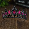 Corona para el Cabello Nupcial Europeo y Americano Tocado Cruzado de Venta Caliente Transfronteriza Cumpleaños Pedrería Corona Oscura Disfraz de Halloween Accesorios Barrocos