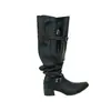 Botas Empilhadas Plissadas Novo Estilo Outono/Inverno 2026 Versátil Salto Bloco Solado Grosso Aumento de Altura Botas Longas Abaixo do Joelho Bico Fino Botas de Equitação para Mulheres
