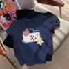 Camiseta de Manga Corta para Niña Color Rosa Cielo con Perrito Nuevo Estilo Verano 2025 Linda y Elegante Top Holgado Adelgazante para Niña Moderno