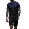 Traje de Verano Estampado Geométrico para Hombre Camiseta de Malla + Shorts Conjunto de Dos Piezas para Hombre Manga Corta Deportivo Ligero
