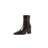 Botas de Couro Outono e Inverno Versátil Temperamento Zíper Traseiro Emagrecedor Bico Apontado Salto Alto Botas de Cano Curto Femininas 2026 Nova Moda Salto Grosso