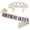 Venta Caliente de Amazon Diadema de Cumpleaños Europea y Americana Tocado de Princesa Corona de Fiesta Oro Rosa Set de Cinturón de Etiqueta Venta al por Mayor