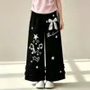 Conjunto de Duas Peças Casual de Calça de Renda com Laço para Meninas, Estilo Preppy, Moderno e Personalizado, com Top Plissado