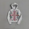 Sudadera con capucha y cremallera estilo americano Union Jack, estampado de bandera, gris vintage desgastado retro, transfronteriza europea y americana
