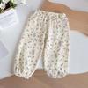 Pantalones de Verano de Algodón para Niñas Antimosquitos 2024 Nuevo Pantalón Floral para Bebé Niñas Pantalones de Aire Acondicionado Bombachos Verano Pantalones al Tobillo