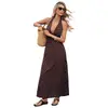 Ropa Baifen Transfronterizo 2026 Nuevo Estilo Sexy Retro Estilo Vacaciones Vestido Largo Cuello Halter Cuello en V Vestido de Lunares