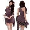 Shimeisha: Nuevo Estilo Chino Sexy Encaje Hombro Descubierto Halter Morado Cheongsam Falda de Cadera Lujuria Pura Conjunto de Lencería Sexy
