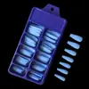 Uñas Portátiles de Color Sólido con Punta Redonda 100 Piezas de Uñas de Manicura Caja de Plástico Caja Azul Fina Parches de Manicura
