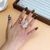 Anel de Flor de Resina Estilo Boêmio Transfronteiriço para Mulheres Estilo Coreano Brilhante Anel Cilíndrico Tridimensional com Padrão Trançado
