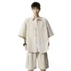 Traje de camisa de verano para hombre, nueva marca de moda, camisa de manga corta para hombre, pantalones cortos, traje deportivo informal holgado para hombre, de moda