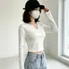 Camiseta sexy de manga larga para mujer, otoño e invierno, corta, que muestra el abdomen, ajustada, top interior de chica hot, camiseta básica de hombro normal para chica joven