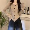 Suéter Curto com Decote V Vazado Feminino Manga Longa Outono Inverno Ombreira Embutida Top Solto Emagrecedor Casual Cintura Alta Ombro a Ombro Tricô Suéter