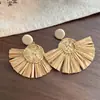 Pendientes Geométricos Huecos de Madera Estilo Retro Europeo y Americano, Nuevos Pendientes Largos Exagerados de Rafia Estilo Festivo Personalizados para Mujer
