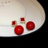 Pendientes de alta gama con hebilla de acrílico y flor roja de Ankora bañados en oro auténtico, de moda coreana, combinables con todo.
