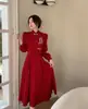Novo Cheongsam Estilo Chinês Vestido de Brinde Vestido Vermelho de Noiva Comprimento Médio Vestido de Noivado Petite Vestido Casual para Casa para Mulheres