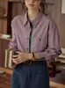 Camisa listrada color-block estilo retrô soligther, coleção nova primavera/outono 2026 feminina, top escovado de manga longa