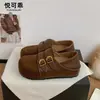 Zapatos de mujer estilo Birkenstock de cuero genuino con suela gruesa para aumentar la altura, nueva colección otoño 2026, zapatos de vestir versátiles con correas de hebilla, mocasines y náuticos