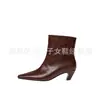 Piel de Vaca Curtida al Vegetal de Primera Capa/Ante de Oveja Botines de Moda para Mujer Botines Individuales Otoño Nueva Llegada Piel Genuina Punta Cuadrada Slip-on Botines de Tobillo de Tacón de Aguja
