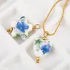 Estilo Retro Nostálgico Cerámica Impresa Acero Inoxidable Colgante Collar Hecho a Mano Pulsera Colgante Pendientes DIY Accesorios de Joyería