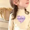 Camiseta Interior de Doble Cara De Rong para Niñas Temporada Otoño e Invierno Cuello Semi Alto Manga Larga Camiseta Infantil Cálida con Borde de Oreja de Madera Cepillada