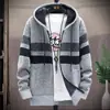 Chaqueta de punto con bloques de color para hombre, comercio exterior transfronterizo, otoño e invierno, cárdigan con capucha y forro polar, talla grande, estilo europeo y americano