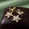 Nuevos Pendientes de Moda de Alto Diseño Lazo Estrella Pentagrama Microincrustados Anudados Súper Brillantes Dulces de Nicho Exquisitos