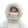 Chapéu Corta-Vento para Mulheres no Outono e Inverno Capuz Quente para Proteção das Orelhas Chapéu Pulôver Cachecol de Pelúcia com Máscara Chapéu Tudo-em-Um