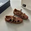 Diseño de Nicho Estampado de Leopardo Zapatillas de Entrenamiento Alemanas para Mujer Estilo Otoño/Invierno 2026 Suela Suave Fondo Plano Bloque de Color Zapatos Deportivos Zapatos de Moda Zapatos Versátiles Individuales