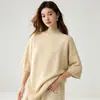 Nuevo Top de Cachemir Suave y Amigable con la Piel de Otoño/Invierno, de Longitud Media, Corte Relajado, Manga Media, Cuello Semi-Alto, Adelgazante para Mujer