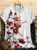 Camiseta de Manga Corta con Cuello Redondo para Hombre, Estampado Digital 3D de Pez Koi, Flor de Loto y Amapola Colorida