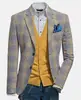 Blazer de Xadrez Masculino de Linha Única com Dois Botões Personalizado para Exportação Transfronteiriça, Blazer Casual Slim Masculino