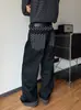 Design de retalhos com bolinhas estilo americano, jeans de perna reta, unissex, corte solto, estilo high-street, efeito emagrecedor, calça longa versátil