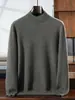 Suéter de Cachemira para Hombre de Mediana Edad Cuello Medio Alto Color Sólido Suéter Capa Interior Casual de Negocios Tejido Base Manga Larga Simple